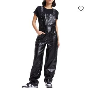 Good American Better Than Leather Faux Leather Overalls Sz 14 14P PETITE